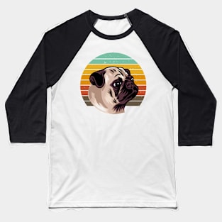 Pug Dog Retro Sunset Baseball T-Shirt